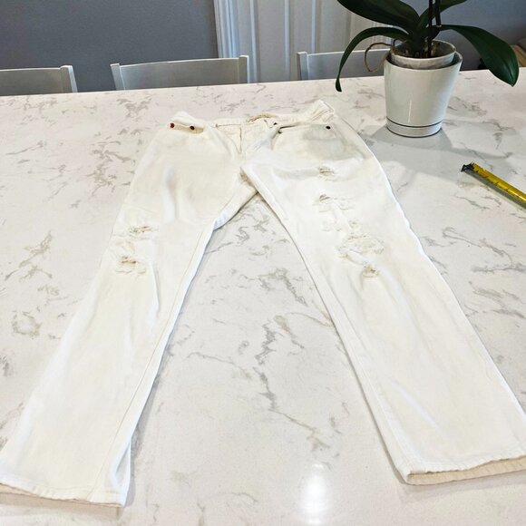 Gap 1969 Womens Jeans Relaxed Boyfriend White Cotton Ripped Button Fly 26 - Picture 1 of 14